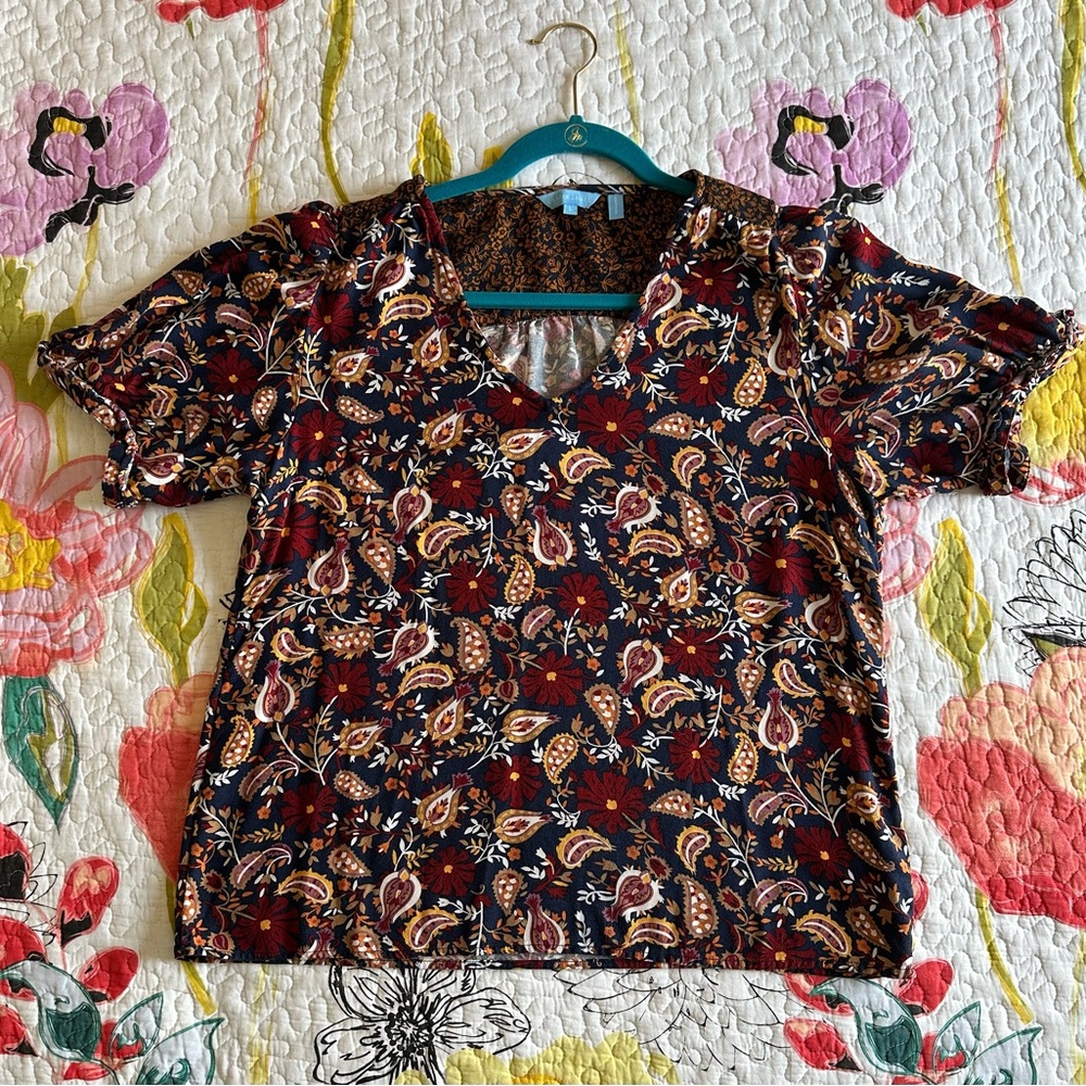 Draper James Floral Paisley Short Sleeve Top